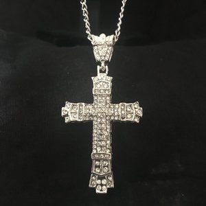 Large Silver Rhinestone Encrusted Cross
